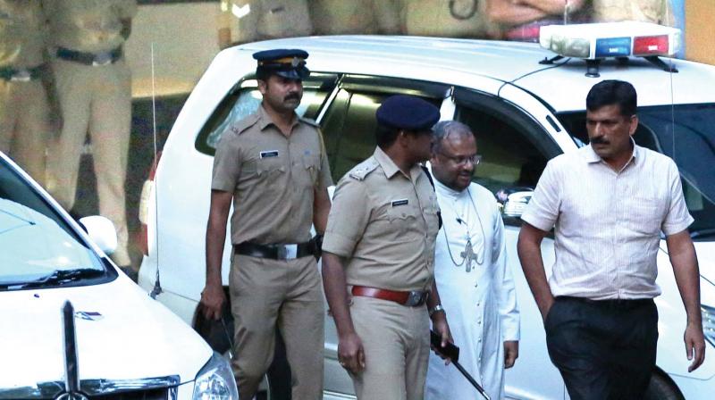 Bishop Franco Mulakkal comes out of Crime Branch office at Tripunithura on Wednesday. (Photo: DC) Bishop Franco Mulakkal comes out of Crime Branch office at Tripunithura on Wednesday. (Photo: DC)