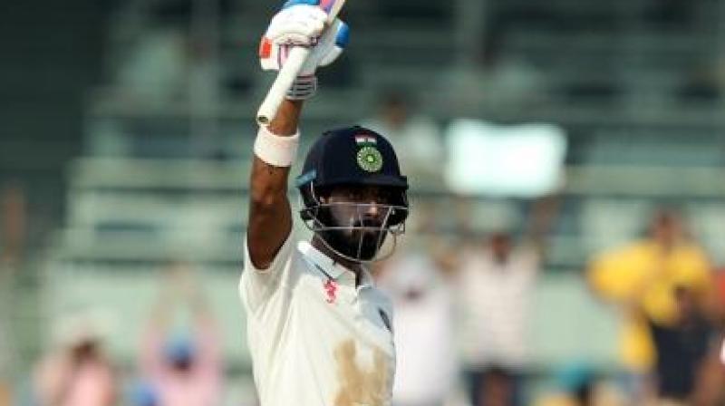 KL Rahul of India celebrates his 150 runs during day three of the 5th test match between India and England held at the M. A. Chidambaram Stadium on the 18th December 2016.Photo by: (Photo: BCCI) KL Rahul of India celebrates his 150 runs during day three of the 5th test match between India and England held at the M. A. Chidambaram Stadium on the 18th December 2016.Photo by: (Photo: BCCI)