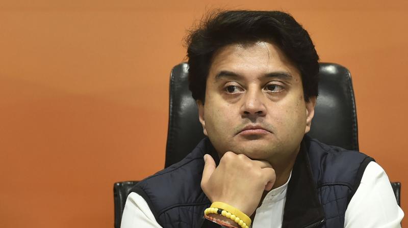 Jyotiraditya Scindia at the BJP party headquarters in New Delhi after bidding goodbye to the Congress. (PTI)