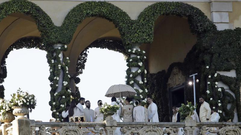Guests attend the wedding of Indian Bollywood stars Deepika Padukone and Ranveer Singh at the Villa Balbianello in Lenno, Como lake, northern Italy, on Wednesday. (Photo: AP) Guests attend the wedding of Indian Bollywood stars Deepika Padukone and Ranveer Singh at the Villa Balbianello in Lenno, Como lake, northern Italy, on Wednesday. (Photo: AP)