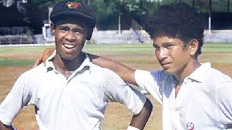 Both Tendulkar and Kambli were trained under the coach Ramakant Achrekar and studied in the same school Shardashram Vidyamandir. (Photo: Twitter/Sachin Tendulkar)) Both Tendulkar and Kambli were trained under the coach Ramakant Achrekar and studied in the same school Shardashram Vidyamandir. (Photo: Twitter/Sachin Tendulkar))
