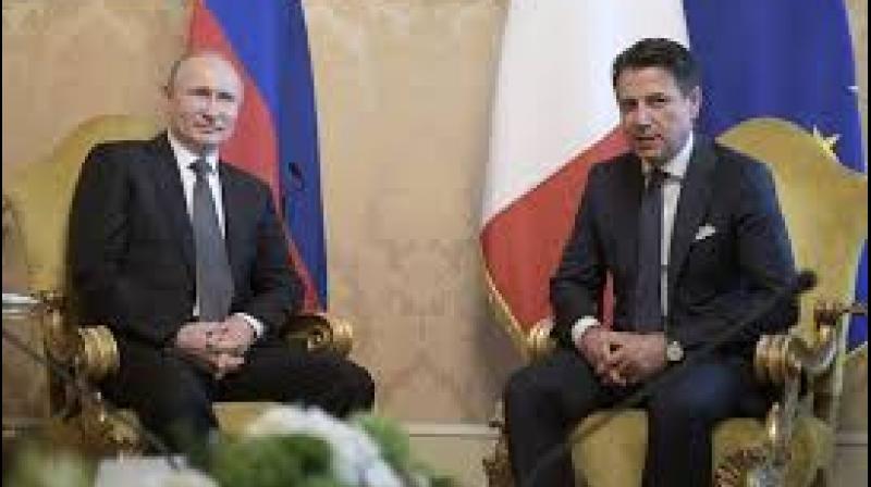 Russian President Vladimir Putin asked Italian Prime Minister Giuseppe Conte on Thursday for help in improving relations between the European Union and Russia and stop sanctions on Moscow. (Photo: AP) Russian President Vladimir Putin asked Italian Prime Minister Giuseppe Conte on Thursday for help in improving relations between the European Union and Russia and stop sanctions on Moscow. (Photo: AP)