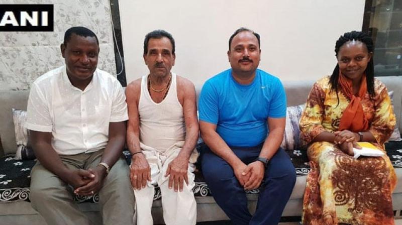The grocer, Kashinath Gawli, was filled with emotion after he met Richard Nyagaka Tongi, the lawmaker from the Nyaribari Chache constituency in Kenya. (Photo: Twitter/ ANI) The grocer, Kashinath Gawli, was filled with emotion after he met Richard Nyagaka Tongi, the lawmaker from the Nyaribari Chache constituency in Kenya. (Photo: Twitter/ ANI)