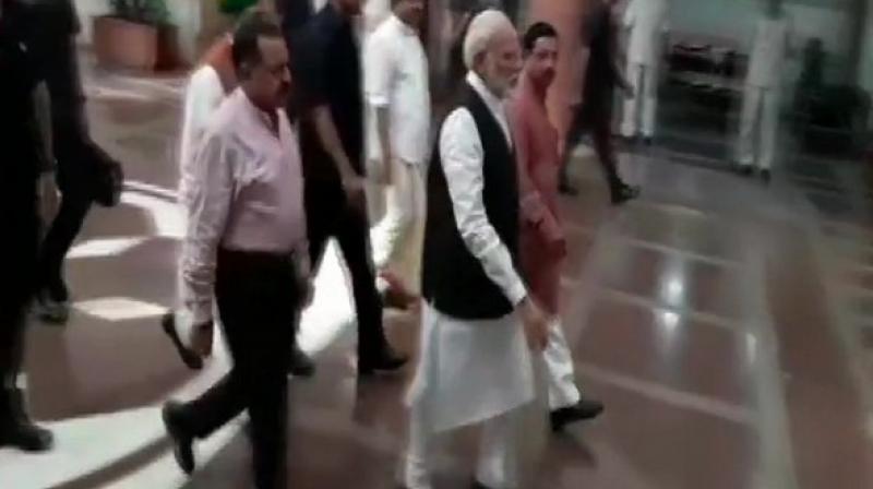 Bharatiya Janata Party's parliamentary party meeting commenced at Parliament Library Building here on Tuesday with Prime Minister Narendra Modi. (Photo: ANI) Bharatiya Janata Party's parliamentary party meeting commenced at Parliament Library Building here on Tuesday with Prime Minister Narendra Modi. (Photo: ANI)