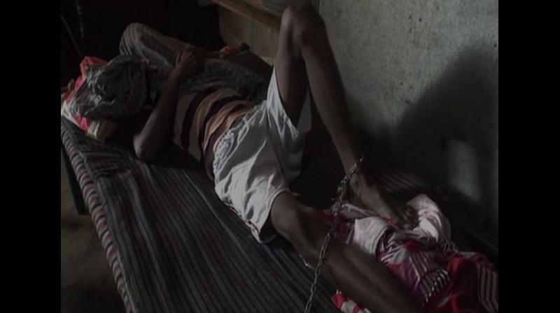 The 35-year-old Jasbeer Singh is married and has two children. When his family got to know about his suicide attempt, they tied him up with chains. (Photo: ANI) The 35-year-old Jasbeer Singh is married and has two children. When his family got to know about his suicide attempt, they tied him up with chains. (Photo: ANI)