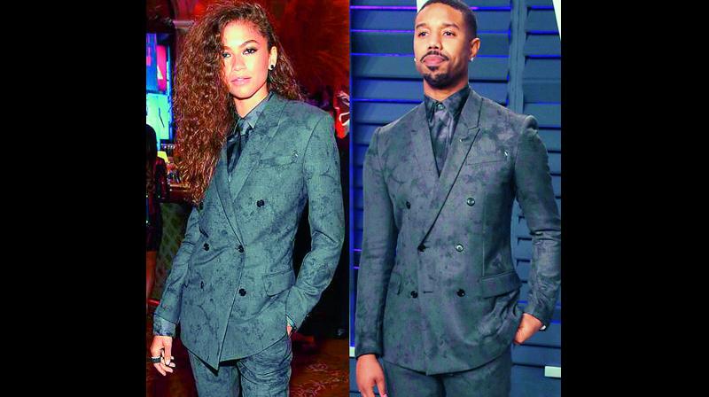 Zendaya wore the same suit that actor Michael B. Jordan had worn Zendaya wore the same suit that actor Michael B. Jordan had worn