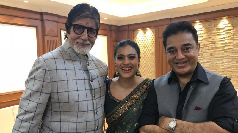 The picture with Amitabh Bachchan and Kamal Haasan that Kajol shared on Twitter. The picture with Amitabh Bachchan and Kamal Haasan that Kajol shared on Twitter.