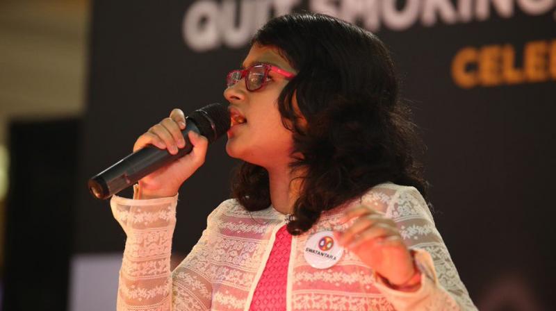 Suchetha Satish, a grade seven student of The Indian High School in Dubai, will attempt to sing songs in 85 languages during the attempt. (Photo: Twitter/swatantaradxb) Suchetha Satish, a grade seven student of The Indian High School in Dubai, will attempt to sing songs in 85 languages during the attempt. (Photo: Twitter/swatantaradxb)