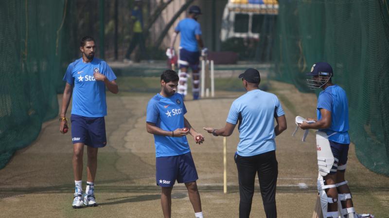 Bhuvneshwar Kumar and Ishant Sharma train in the nets during a practice session. (Photo: PTI) Bhuvneshwar Kumar and Ishant Sharma train in the nets during a practice session. (Photo: PTI)