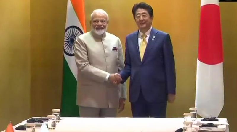Prime Minister Narendra Modi and his Japanese counterpart Shinzo Abe held talks on Thursday during which they discussed a range of issues of mutual interest, the first meeting between the two leaders since the start of Japan's Reiwa era. (Photo: Twitter/ ANI) Prime Minister Narendra Modi and his Japanese counterpart Shinzo Abe held talks on Thursday during which they discussed a range of issues of mutual interest, the first meeting between the two leaders since the start of Japan's Reiwa era. (Photo: Twitter/ ANI)