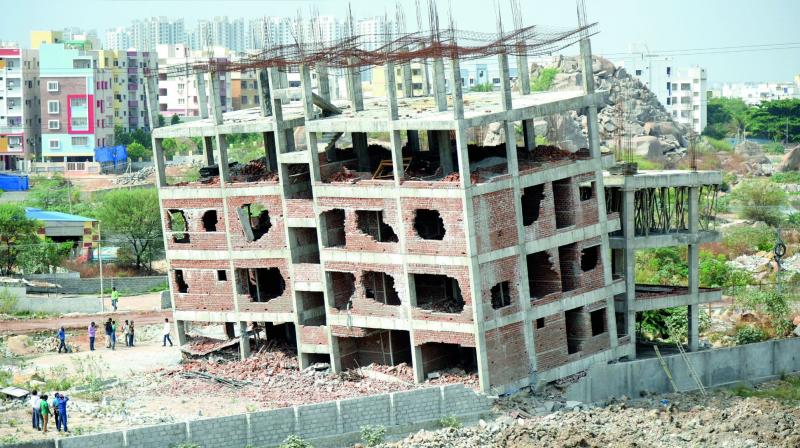 The bid by GHMC to ‘implode’ a building at Sunnam Cheruvu near Madhapur in the city failed on Monday. The bid by GHMC to ‘implode’ a building at Sunnam Cheruvu near Madhapur in the city failed on Monday.