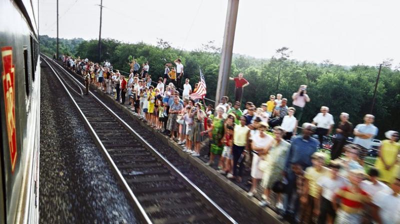 An exhibit at the San Francisco Museum of Modern Art, 'The Train: RFK’s Last Journey,' displays 21 of the 1,000 unique colour slides made by photographer Paul Fusco on June 8, 1968. (Photo: AP) An exhibit at the San Francisco Museum of Modern Art, 'The Train: RFK’s Last Journey,' displays 21 of the 1,000 unique colour slides made by photographer Paul Fusco on June 8, 1968. (Photo: AP)