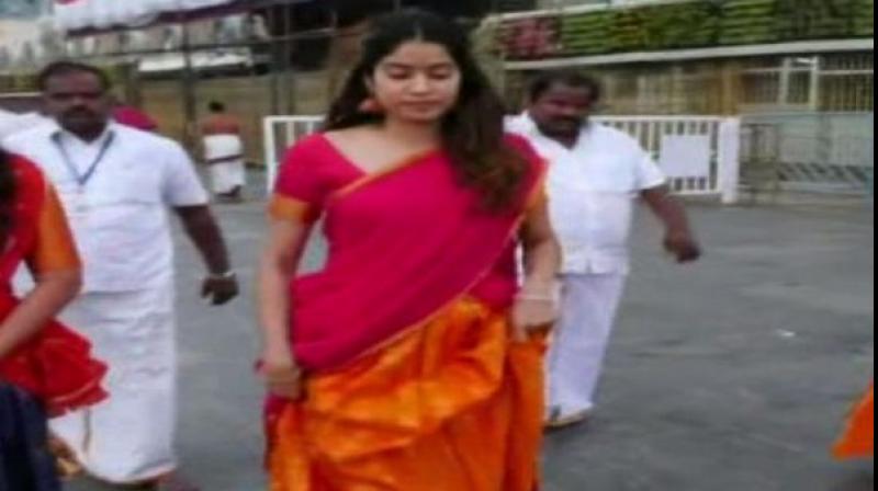 Actor Janhvi Kapoor on Monday offered prayers at the Lord Balaji temple in Andhra Pradeshs Chittoor district. (Photo: ANI)