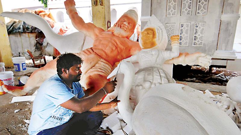 Tableaux being prepared for Jumbo Savari, in Mysuru on Wednesday. (KPN) Tableaux being prepared for Jumbo Savari, in Mysuru on Wednesday. (KPN)