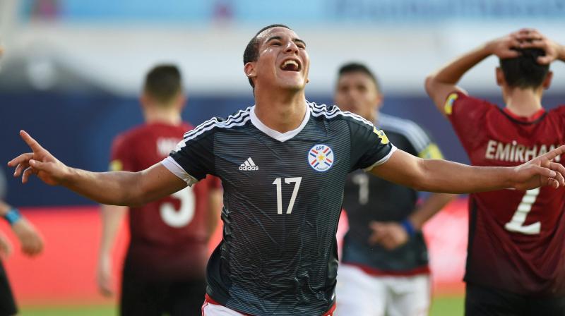 Paraguay's Fernando Cardozo celebrates after scoring a goal against Turkey on Thursday. (Photo: PTI) Paraguay's Fernando Cardozo celebrates after scoring a goal against Turkey on Thursday. (Photo: PTI)