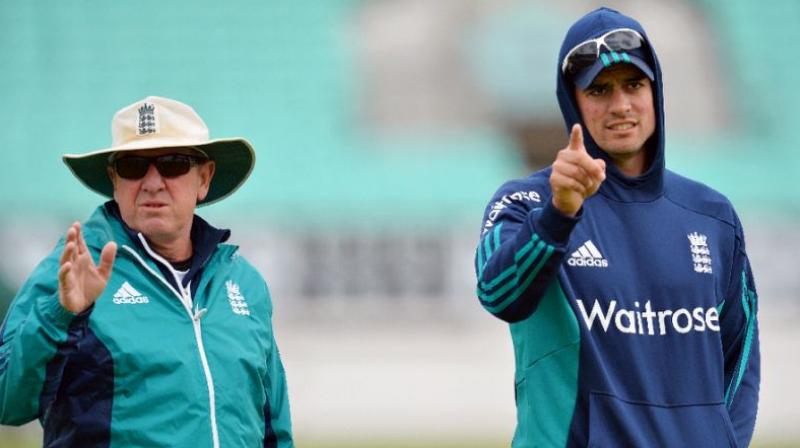 After the series defeat against India, England coach Trevor Bayliss and Test skipper Alastair Cook have once again found themselves answering a barrage of questions on the subject of latter’s future as England’s skipper in Tests. (Photo: AFP) After the series defeat against India, England coach Trevor Bayliss and Test skipper Alastair Cook have once again found themselves answering a barrage of questions on the subject of latter’s future as England’s skipper in Tests. (Photo: AFP)
