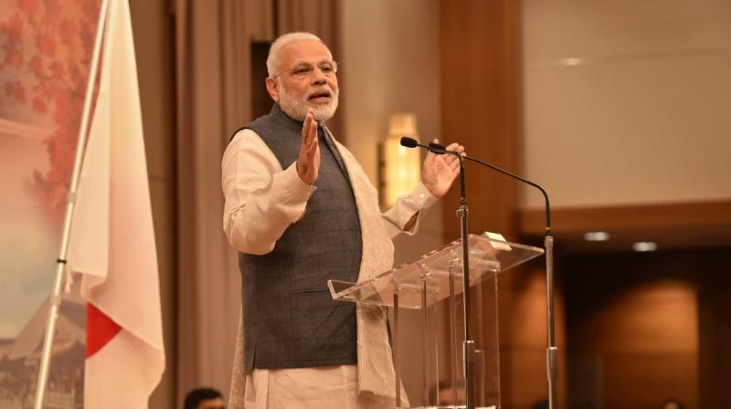 Prime Minister Narendra Modi addressing the Indian community in Japan. (Photo: Twitter) Prime Minister Narendra Modi addressing the Indian community in Japan. (Photo: Twitter)