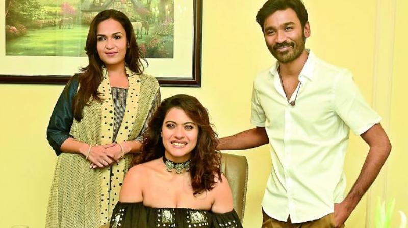 Kajol with Soundarya Rajinikanth and Dhanush Kajol with Soundarya Rajinikanth and Dhanush