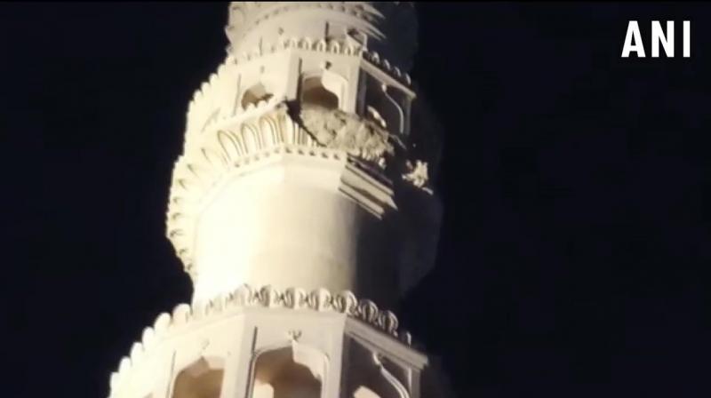 As per the initial information, the official said the piece of the lime stucco work probably got detached from the granite slab as it could not stick properly with the previous one and fell off. (Photo: ANI I Twitter) As per the initial information, the official said the piece of the lime stucco work probably got detached from the granite slab as it could not stick properly with the previous one and fell off. (Photo: ANI I Twitter)