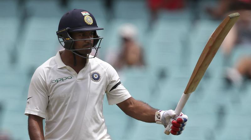 Agarwal saw off the new ball with Hanuma Vihari on day one of the third Test before ending with an impressive 76 off 161 balls. (Photo: AP) Agarwal saw off the new ball with Hanuma Vihari on day one of the third Test before ending with an impressive 76 off 161 balls. (Photo: AP)