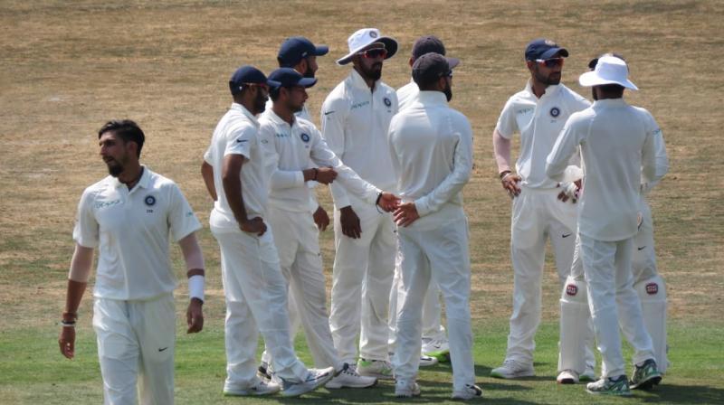 India's pacers all had a good workout on day three as well, with Hardik Pandya (0-54) and Ishant Sharma (3-59) sharing the second new ball. (Photo: BCCI) India's pacers all had a good workout on day three as well, with Hardik Pandya (0-54) and Ishant Sharma (3-59) sharing the second new ball. (Photo: BCCI)