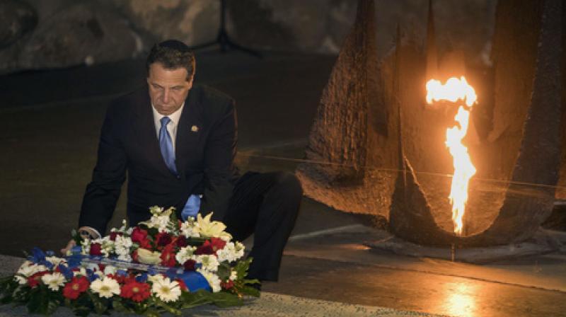 The Governor of New York Andrew M. Cuomo lays a wreath at the Hall of Remembrance at the Yad Vashem Holocaust memorial, in Jerusalem, Sunday, March 5, 2017. (Photo: AP) The Governor of New York Andrew M. Cuomo lays a wreath at the Hall of Remembrance at the Yad Vashem Holocaust memorial, in Jerusalem, Sunday, March 5, 2017. (Photo: AP)