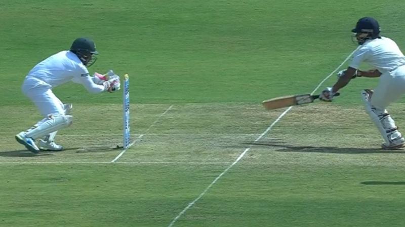Mushfiqur Rahim made a mess of a golden chance to dismiss Wriddhiman Saha. (Photo: Screengrab) Mushfiqur Rahim made a mess of a golden chance to dismiss Wriddhiman Saha. (Photo: Screengrab)