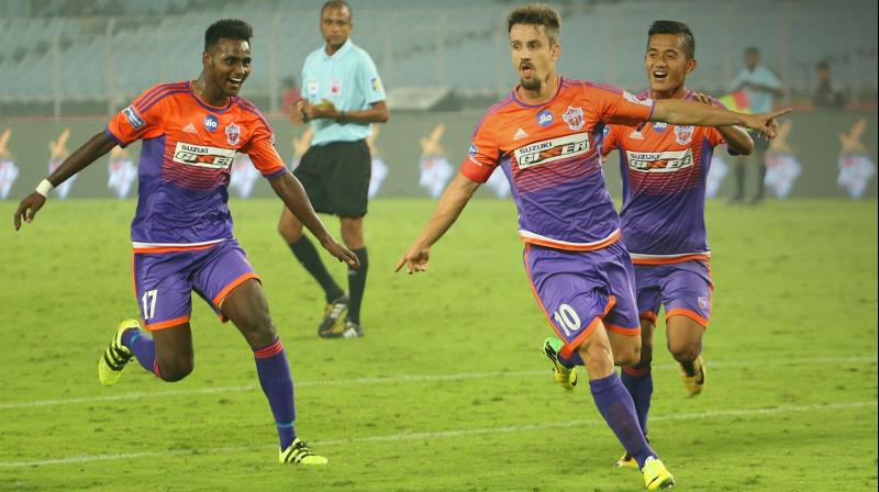 FC Pune City, who lost 2-3 to Delhi Dynamos at home in their ISL opener, thus opened their account in style while it was misery for ATK as they remained on one point that came off a goal-less draw against Kerala Blasters in Kochi. (Photo: ISL Media) FC Pune City, who lost 2-3 to Delhi Dynamos at home in their ISL opener, thus opened their account in style while it was misery for ATK as they remained on one point that came off a goal-less draw against Kerala Blasters in Kochi. (Photo: ISL Media)