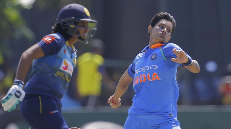 In reply, the visitors bowled out the hosts for 212 in 48.1 overs with seamer Mansi Joshi taking 3/51 and left-arm spinner Rajeshwari Gayakwad chipping in with 2/37. (Photo: AP) In reply, the visitors bowled out the hosts for 212 in 48.1 overs with seamer Mansi Joshi taking 3/51 and left-arm spinner Rajeshwari Gayakwad chipping in with 2/37. (Photo: AP)