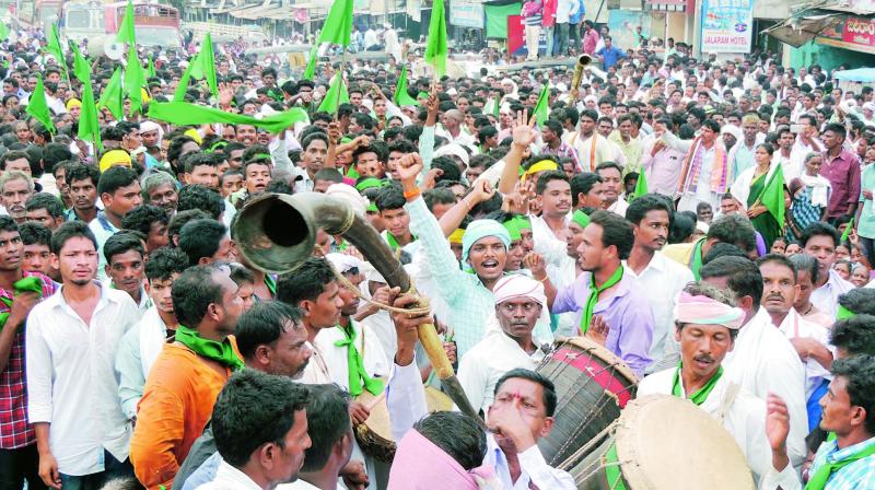 Adivasis stage a protest in Asifabad on Thursday. (Photo: DC) Adivasis stage a protest in Asifabad on Thursday. (Photo: DC)