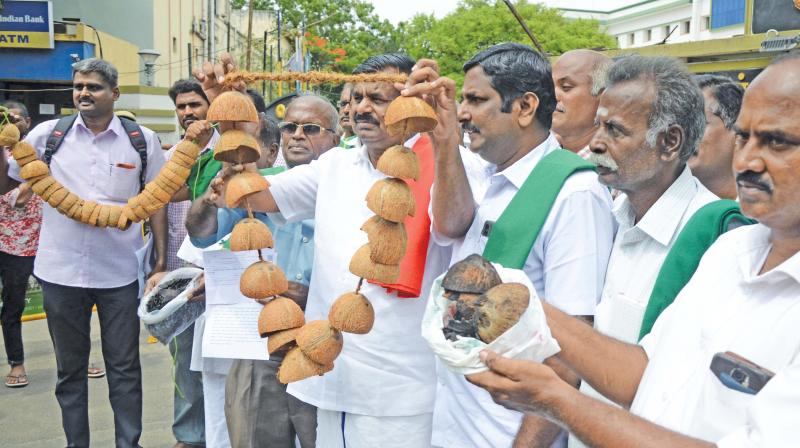 Farmers petition district collector seeking action against industries involved in burning coconut husks to obtain charcoal. (Photo: DC) Farmers petition district collector seeking action against industries involved in burning coconut husks to obtain charcoal. (Photo: DC)