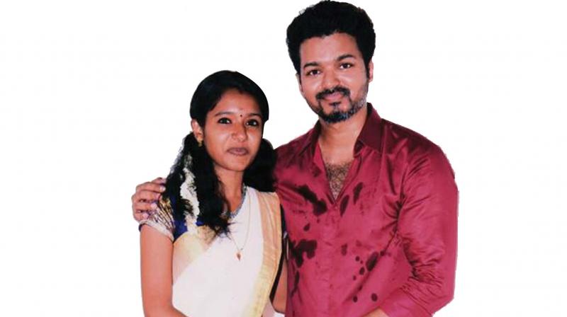 Saranya with Vijay. Saranya with Vijay.