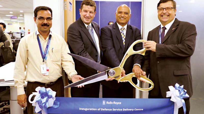 Dominic McAllister, British Deputy High Commissioner and Kishore Jayaraman, President - India & South Asia along with Rolls-Royce and HAL officials inaugurating the First Defence Service Delivery Centre in Bengaluru on Thursday Dominic McAllister, British Deputy High Commissioner and Kishore Jayaraman, President - India & South Asia along with Rolls-Royce and HAL officials inaugurating the First Defence Service Delivery Centre in Bengaluru on Thursday