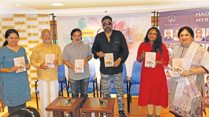 (From L-R) Sunita Dutta Shoam (publisher and India poetry circle editorial team member), S. Sundar Rajan, Keshav, P. C. Sreeram, Thirupurasundari Sevvel and Vidya Shankar (poet and IPC editorial team member). (From L-R) Sunita Dutta Shoam (publisher and India poetry circle editorial team member), S. Sundar Rajan, Keshav, P. C. Sreeram, Thirupurasundari Sevvel and Vidya Shankar (poet and IPC editorial team member).