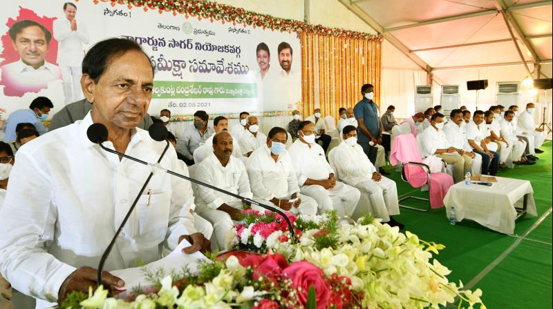 KCR was addressing a public meeting in Halia in Nagarjunasagar Assembly constituency on Monday. (Photo: Twitter@TelanganaCMO)