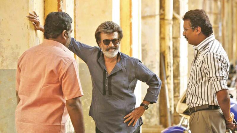 Rajinikanth, Samuthirakani, and Aruldoss at Kaala’s shooting spot Rajinikanth, Samuthirakani, and Aruldoss at Kaala’s shooting spot
