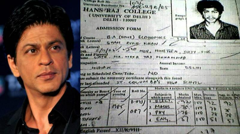 The picture of Shah Rukh Khan's admission form shared by DU Times on Facebook. The picture of Shah Rukh Khan's admission form shared by DU Times on Facebook.
