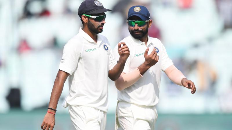 Bhuvneshwar was the pick of India's bowler with 4/88 but it was Shami who recovered from a cramp yesterday to return with figures of 4/100. (Photo: AFP) Bhuvneshwar was the pick of India's bowler with 4/88 but it was Shami who recovered from a cramp yesterday to return with figures of 4/100. (Photo: AFP)