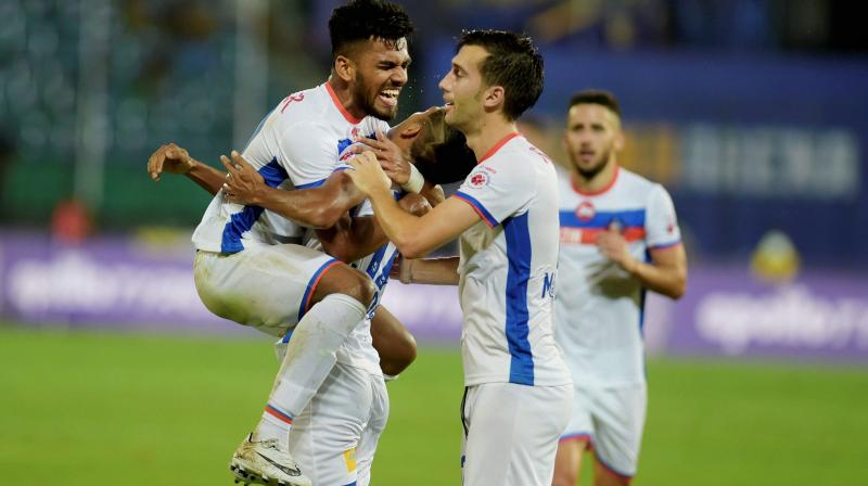 There was good build up play through the middle with Brandon Fernandes, Manuel Lanzarote Bruno and Ferran Corominas all linking up well. (Photo: PTI) There was good build up play through the middle with Brandon Fernandes, Manuel Lanzarote Bruno and Ferran Corominas all linking up well. (Photo: PTI)