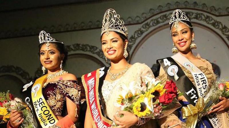 Madhu Valli (centre) after winning the title. The beauty pageant attracts people of Indian origin from across the world. (Photo: Facebook/ Madhu Valli) Madhu Valli (centre) after winning the title. The beauty pageant attracts people of Indian origin from across the world. (Photo: Facebook/ Madhu Valli)