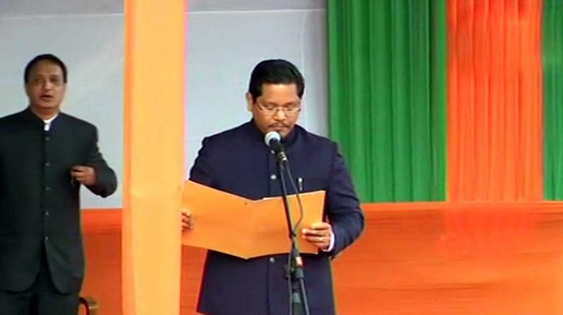Conrad Sangma, chief of the National People's Party (NPP), took oath as the Chief Minister of Meghalaya. (Photo: ANI | Twitter) Conrad Sangma, chief of the National People's Party (NPP), took oath as the Chief Minister of Meghalaya. (Photo: ANI | Twitter)
