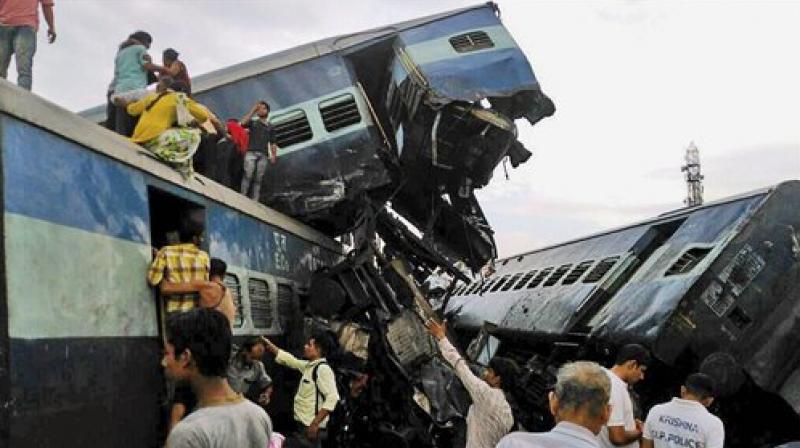 Coaches of the Puri-Haridwar Utkal Express train after it derailed in Khatauli near Muzaffarnagar on Saturday. (Photo: PTI) Coaches of the Puri-Haridwar Utkal Express train after it derailed in Khatauli near Muzaffarnagar on Saturday. (Photo: PTI)