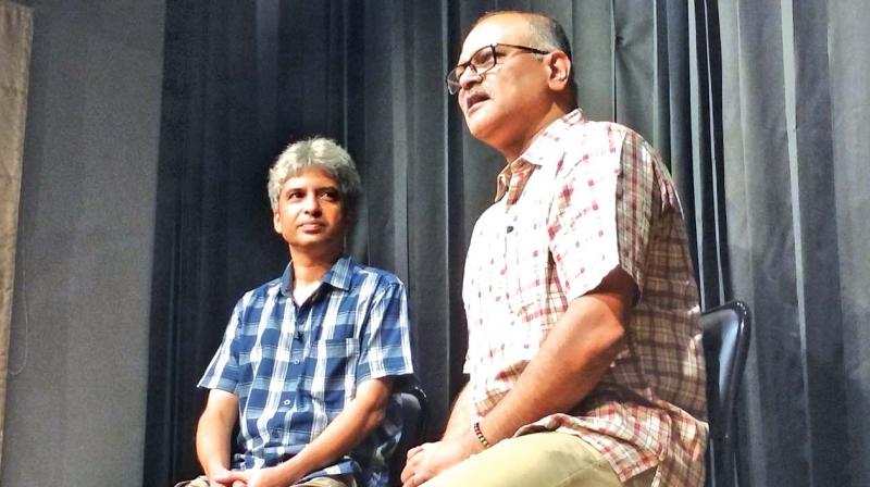 Shekar Dattari interating with AVIS Vishwanadhan at an event in the city. Shekar Dattari interating with AVIS Vishwanadhan at an event in the city.
