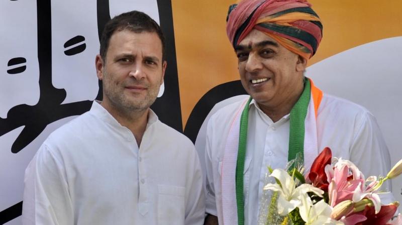 Congress president Rahul Gandhi welcomed Manvendra Singh into the party fold at his residence in the morning. (Photo: Twitter | @INCIndia) Congress president Rahul Gandhi welcomed Manvendra Singh into the party fold at his residence in the morning. (Photo: Twitter | @INCIndia)