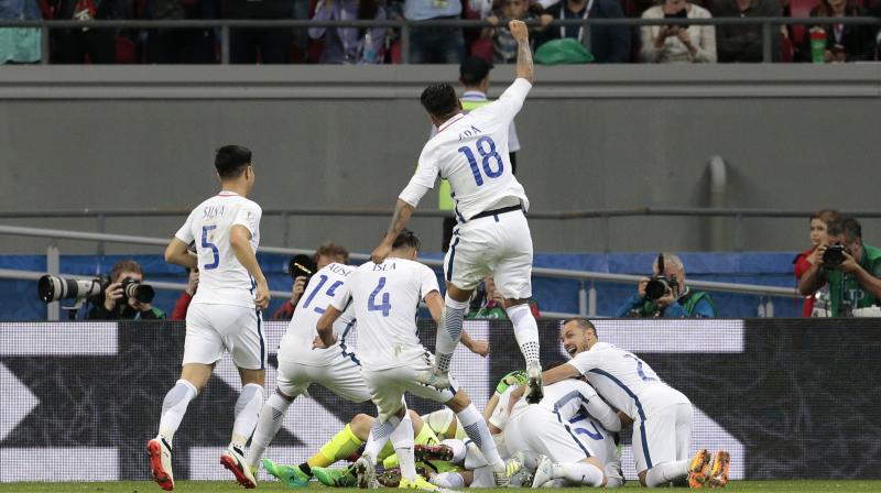 Chile players celebrate after winning the Confederations Cup, semifinal soccer match between Portugal and Chile. (Photo:AP) Chile players celebrate after winning the Confederations Cup, semifinal soccer match between Portugal and Chile. (Photo:AP)