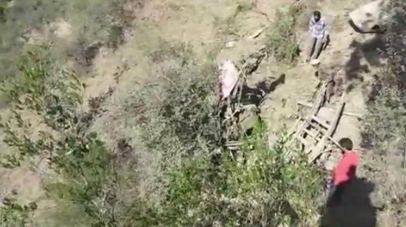 It took time for the rescuers to reach the spot due to the steep slope, police said, adding the rescue operation were still on when last reports were received. (Photo: ANI/Twitter) It took time for the rescuers to reach the spot due to the steep slope, police said, adding the rescue operation were still on when last reports were received. (Photo: ANI/Twitter)