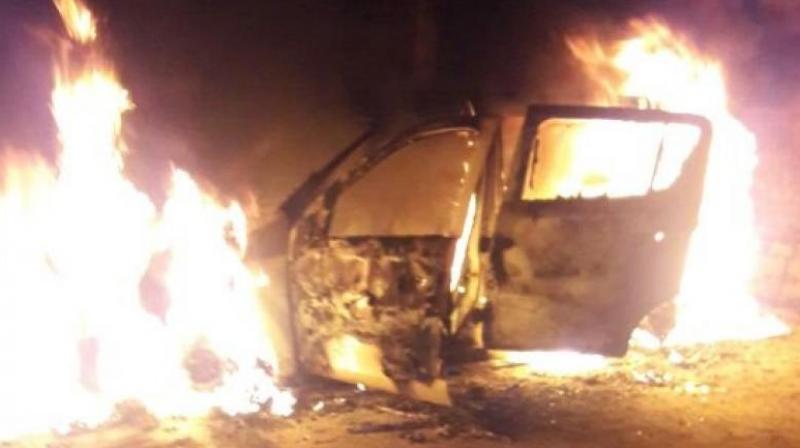 The speeding car crashed into a tree following which the engine of the four-wheeler caught fire and engulfed the entire vehicle. (Representational Image) The speeding car crashed into a tree following which the engine of the four-wheeler caught fire and engulfed the entire vehicle. (Representational Image)