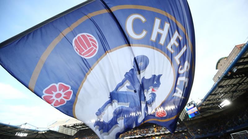 Chelsea flag flies before kick off of the English Premier League football match between Chelsea and Everton at Stamford Bridge in London. AFP Photo