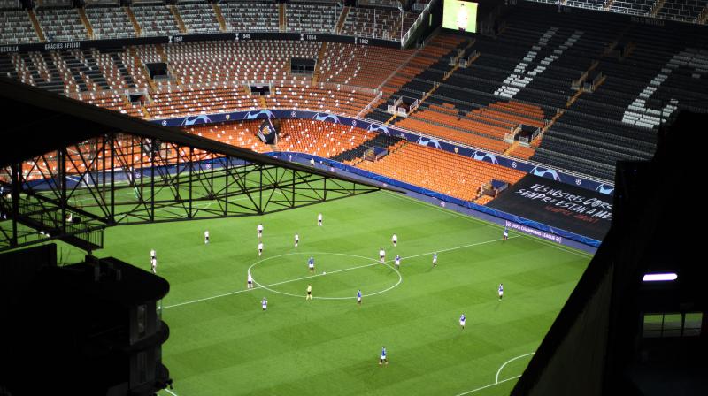 Empty Mestalla stadium which hosted the Champions League round of 16 second leg match between Valencia and Atalanta in Valencia, Spain. AP Photo Empty Mestalla stadium which hosted the Champions League round of 16 second leg match between Valencia and Atalanta in Valencia, Spain. AP Photo