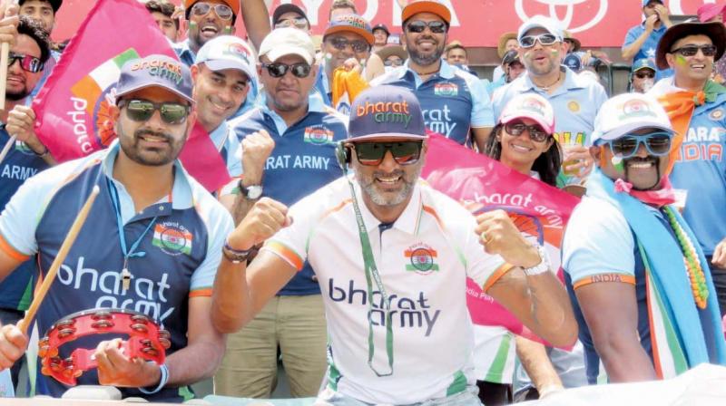 Rakesh Patel (centre) with Bharat Army fans (all images: bharat army) Rakesh Patel (centre) with Bharat Army fans (all images: bharat army)
